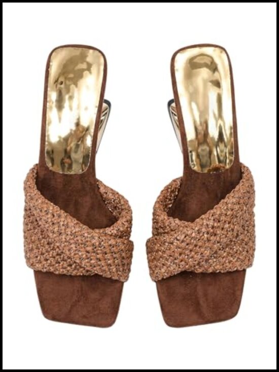 Shoes - Raffia Wedge Sandals Boho Square Toe Slip On Heeled Sandals Dressy